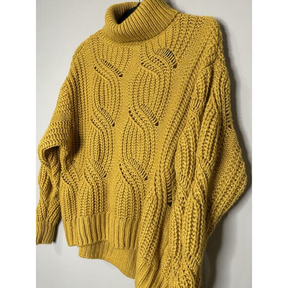 H&M Chunky Knit Turtleneck Wool Blend Sweater Size S Mustard Yellow - Picture 1 of 8